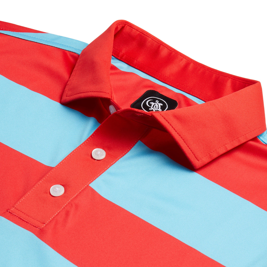 RANCHO RUGBY STRIPE POLO SHIRT | RED/BAHAMA BLUE